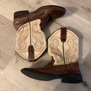 Rank 45 Kids Brown Cream Leather Western Cowboy‎ Boots Square Toe